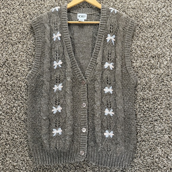 Cottagecore Koret Large Vintage Sweater Vest Floral Granny Embroidered Silk Wool - Picture 1 of 6